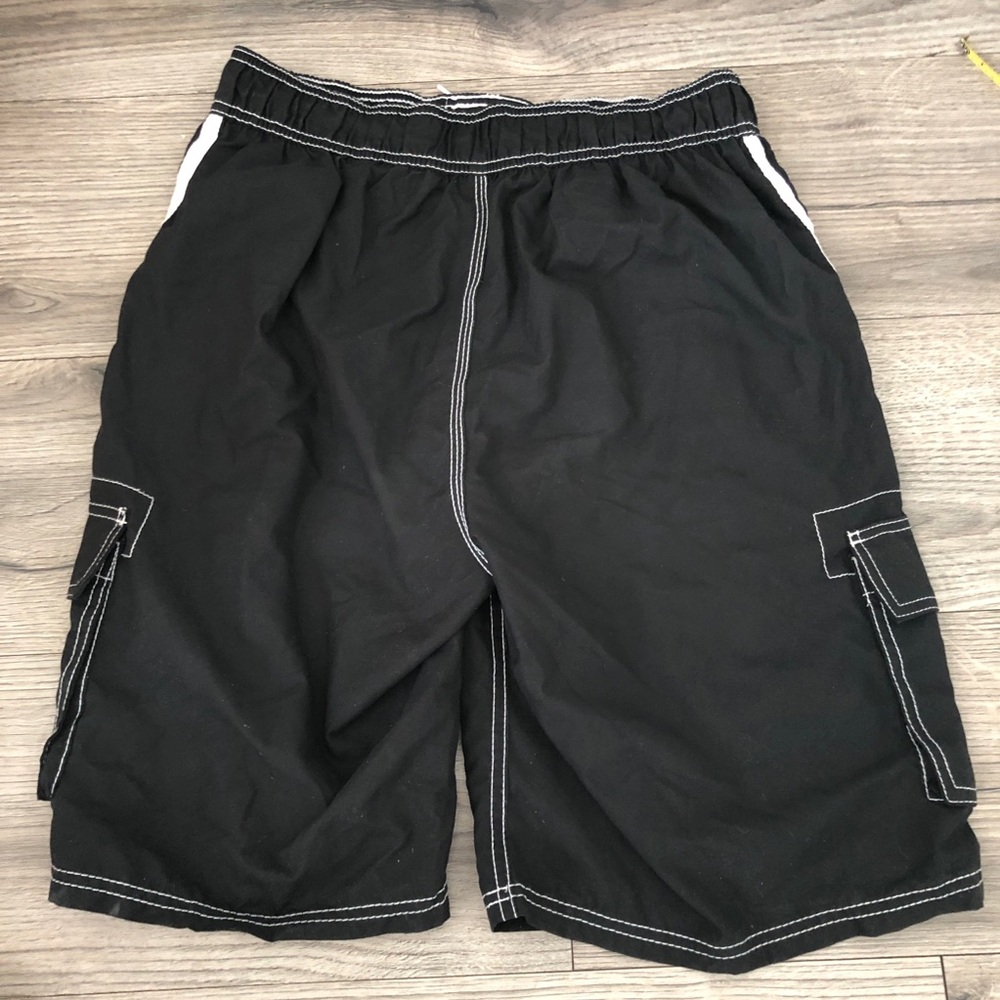 Vintage Men’s Kami Surf Swim Trunks Side Varsity Stripe Medium Black Shorts - Picture 6 of 9